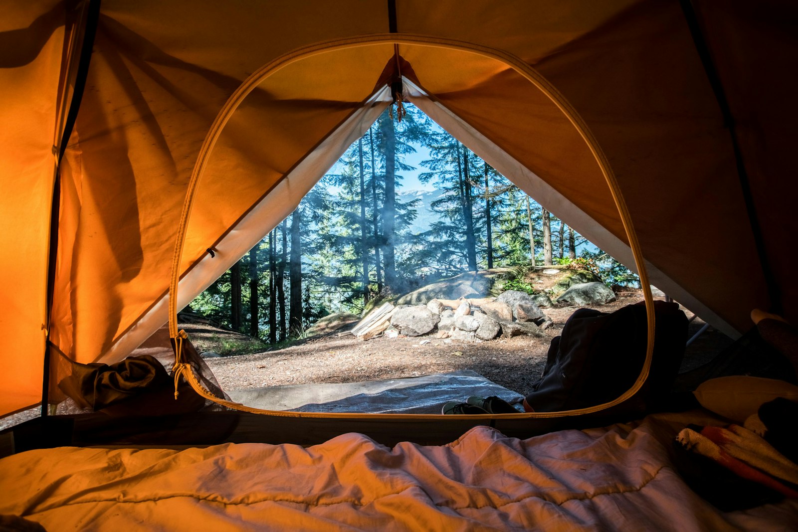 Tent interior looking out at the woods